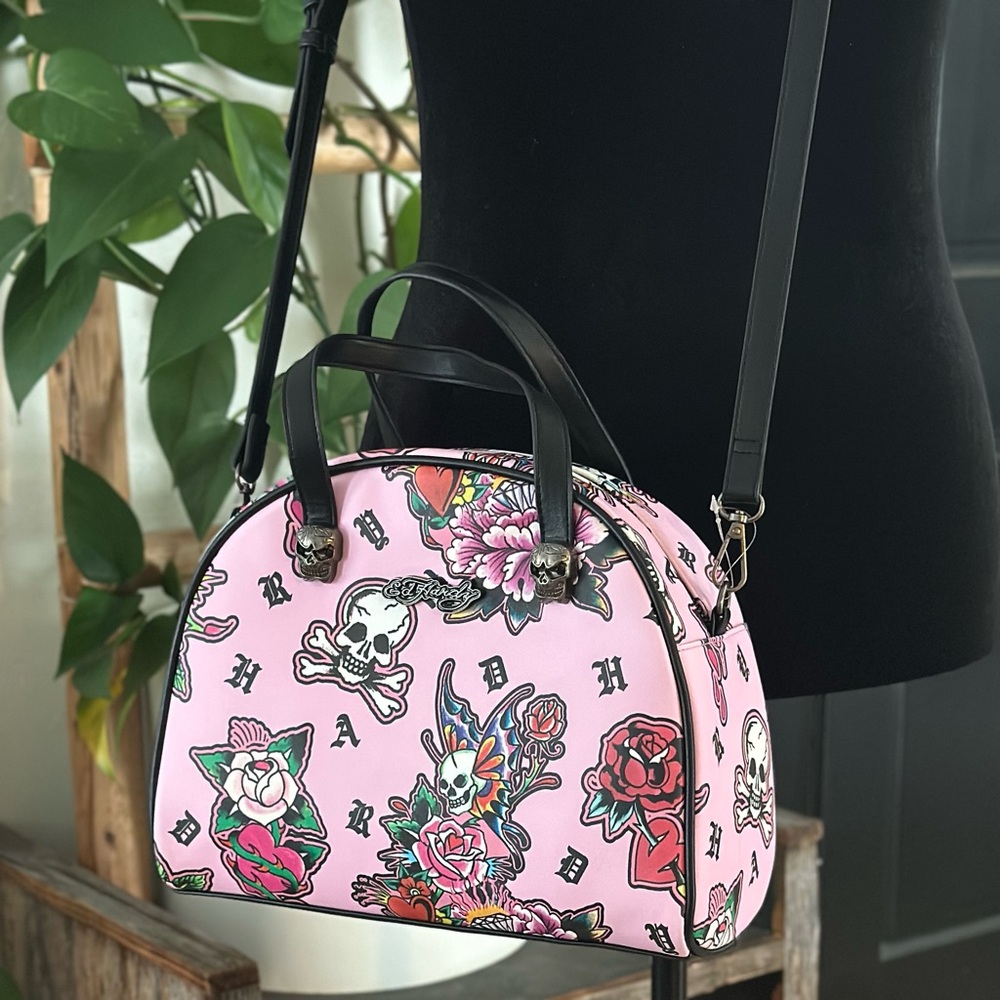 Ed Hardy Crossbody Lunch Box Tote Bowling Bag Insulated Cooler Pink Y2K Travel
